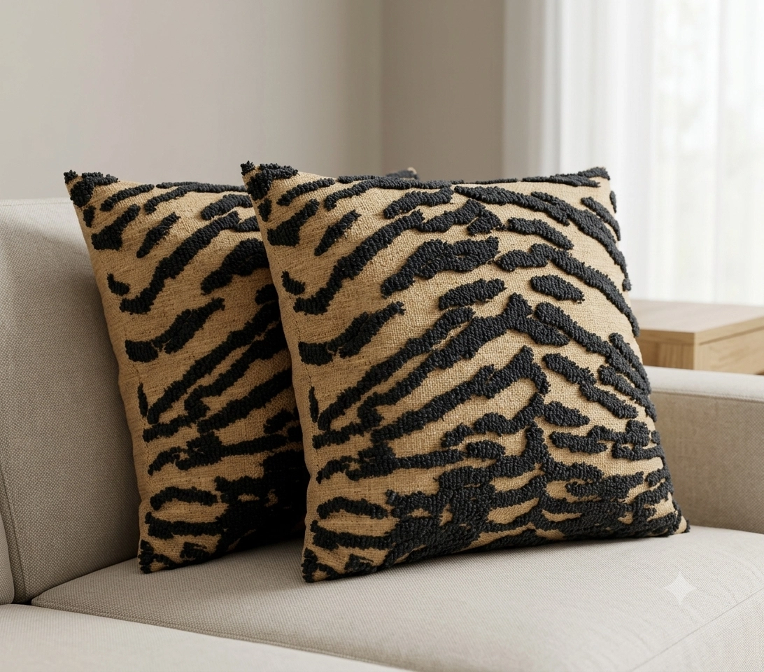 Hand-Tufted Tiger Stripe Cotton Cushion Cover - 20x20 Rust Pack of 2